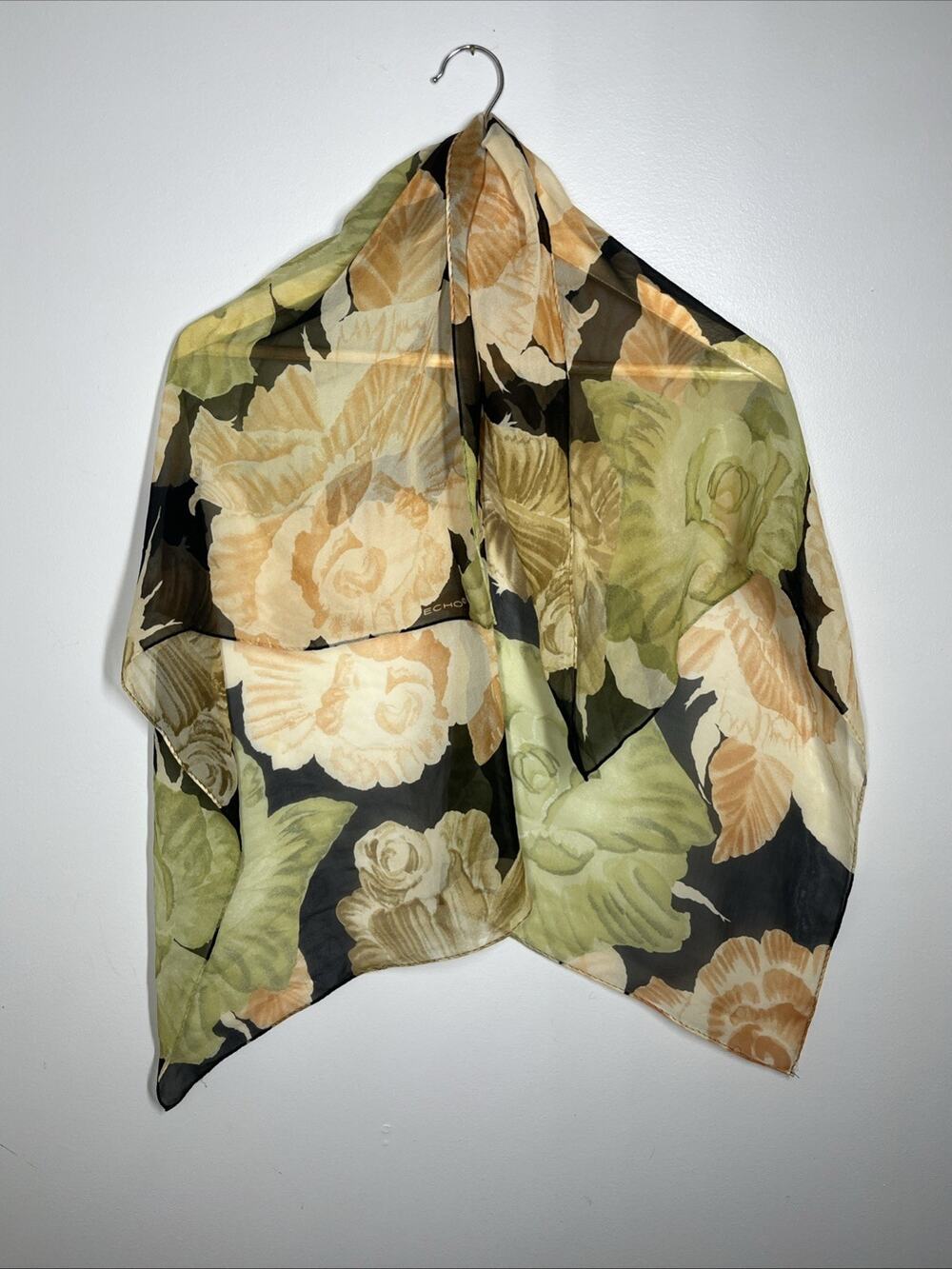 Echo Silk Scarf Floral Colorful Lightweight Vacation 34"X34" Logo